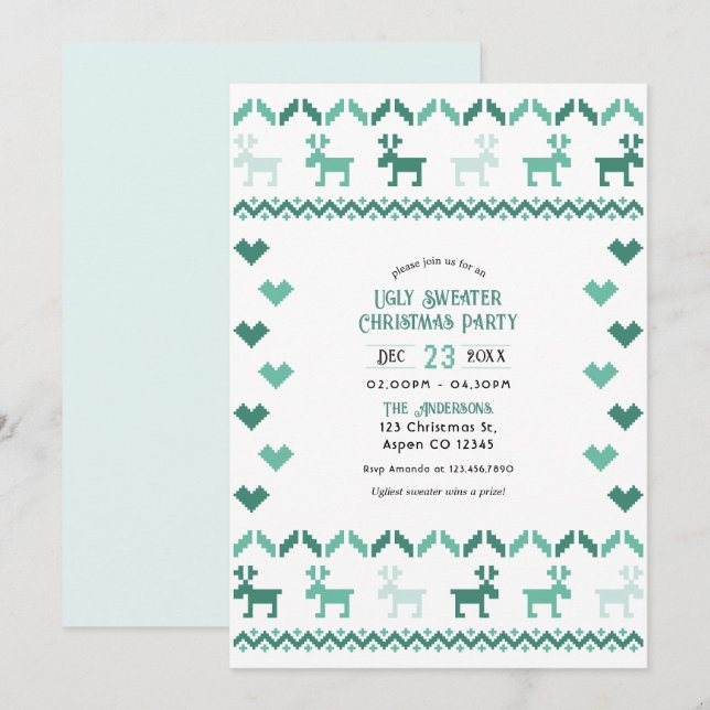 Nordic Mint Ugly Sweater Christmas Party Invitation (Front/Back)