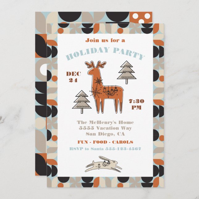 Nordic Mod Reindeer Holiday Party Invitation (Front/Back)