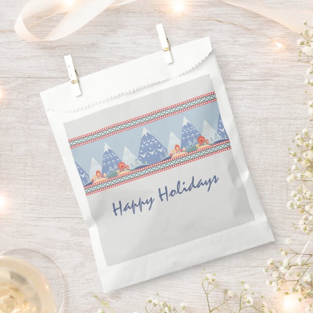 Nordic Mountain Scene Customisable Holiday  Favour Bags (Clipped)