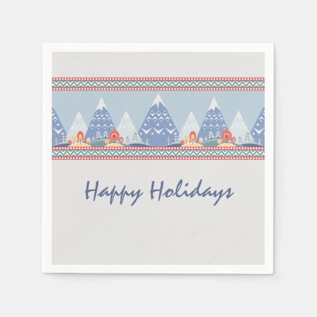 Nordic Mountain Scene Customisable Holiday Napkin (Front)