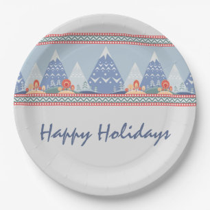 Nordic Mountain Scene Customisable Holiday Paper Plate