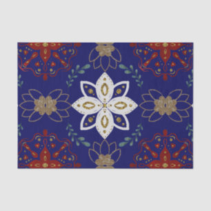 Nordic Navy Floral Design Watercolor Folk Art Tissue Paper