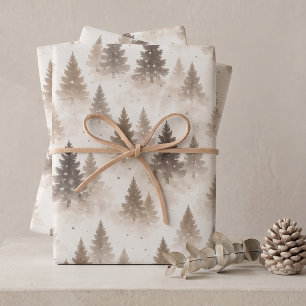 Nordic Neutral Pine Tree Christmas Wrapping Paper