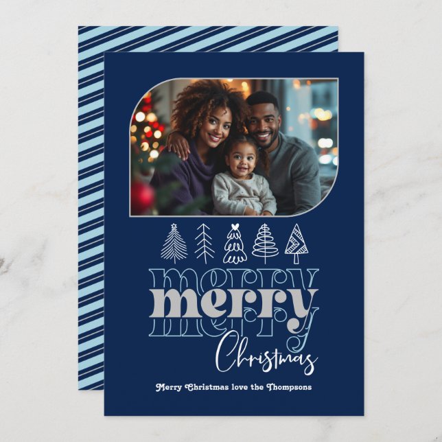 Nordic Night Modern Retro Doodle Christmas Photo Holiday Card (Front/Back)