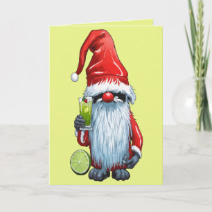 Nordic Nisse Gnome Gonk Holding A Glass Of Lime Holiday Card