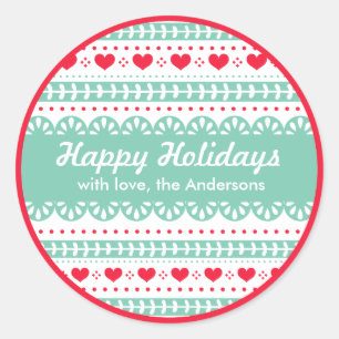 Nordic Pattern Gift Tag   Happy Holidays Custom