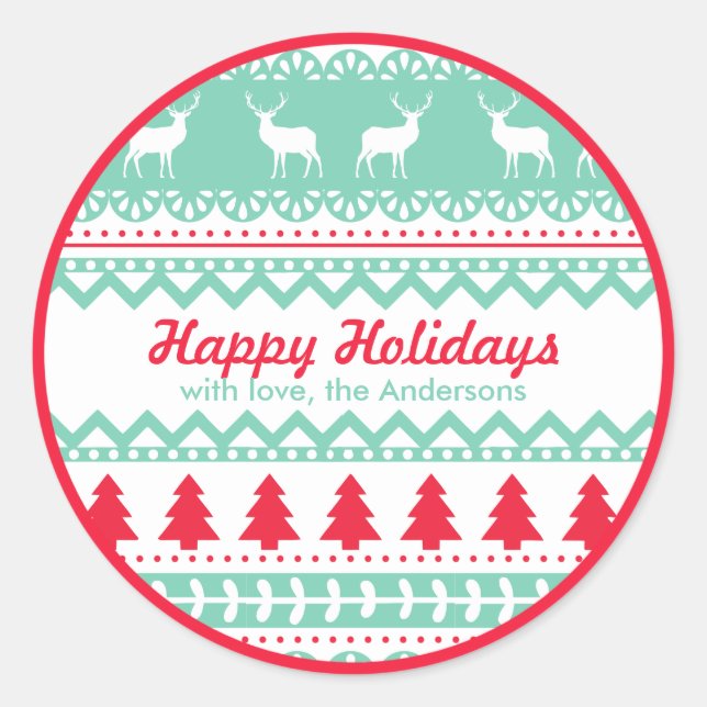 Nordic Pattern Gift Tag | Happy Holidays Custom (Front)