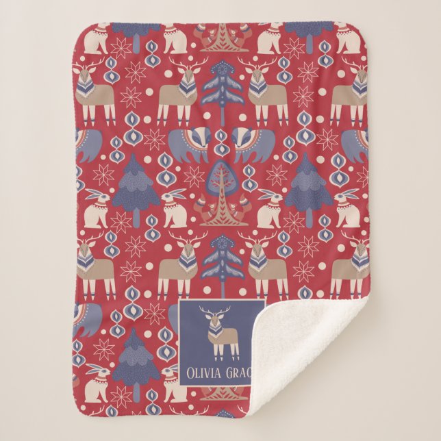 Nordic Pattern Personalised Scandinavian Sherpa Blanket (Front)