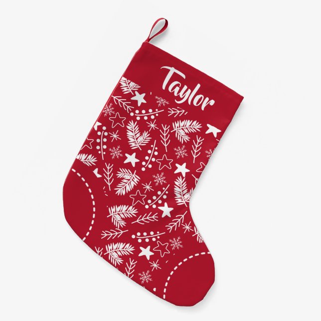 Nordic Pattern Personalized Red White Christmas Small Christmas Stocking (Front (Hanging))