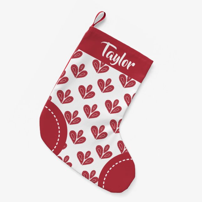 Nordic Pattern Personalized Red White Christmas Small Christmas Stocking (Front (Hanging))