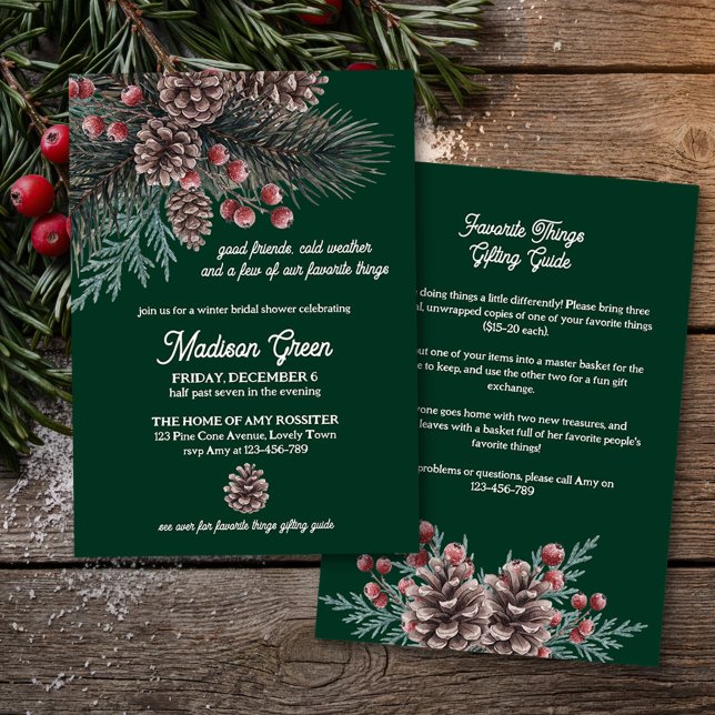 Nordic Pine Favourite Things Bridal Shower Invitation (Favorite Things Winter Bridal Shower Invitation by Darling & May)