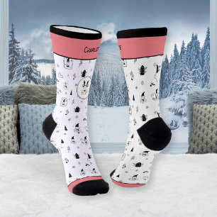Nordic Pink Winter Gnomes Reindeer Christmas Socks