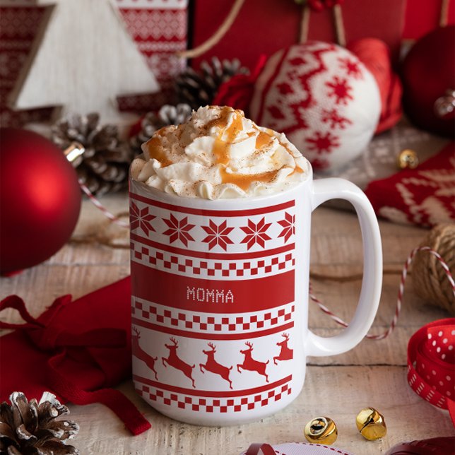 Nordic Print Reindeer Personalised Coffee Mug (Creator Uploaded)