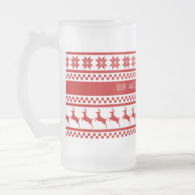 Nordic Print Reindeer Personalised Frosted Glass Beer Mug (Left)