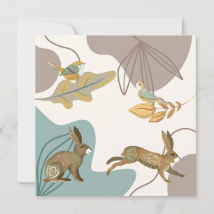 Nordic Rabbits and Birds Blank Card