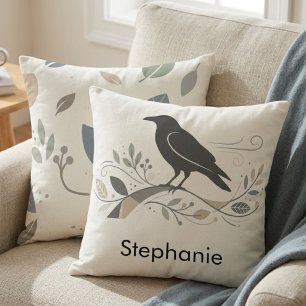 Nordic Raven Personalised Nature Lover Scandi Art Cushion