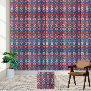 Nordic Red and Blue Floral Scandinavian Tile