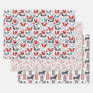 Nordic Red and Blue Winter Pattern Wrapping Paper Sheet