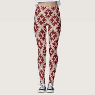 Nordic Red and White Knit Pattern – Classic Winter Leggings