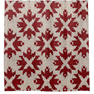 Nordic Red and White Knit Pattern – Classic Winter Shower Curtain