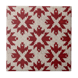 Nordic Red and White Knit Pattern – Classic Winter Tile