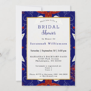 Nordic Red Blue Gold White Bridal Shower Invitation