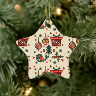 Nordic Red & Cream Christmas Ceramic Tree Decoration