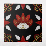Nordic Red Gold Scandinavian Graphic Black Tile<br><div class="desc">Nordic design in red and gold on Black</div>