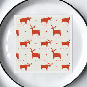 Nordic Red Reindeer   Modern Christmas Party Napkin