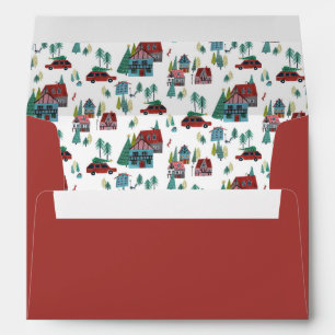 Nordic Red skating Village Christmas Pattern Envelope