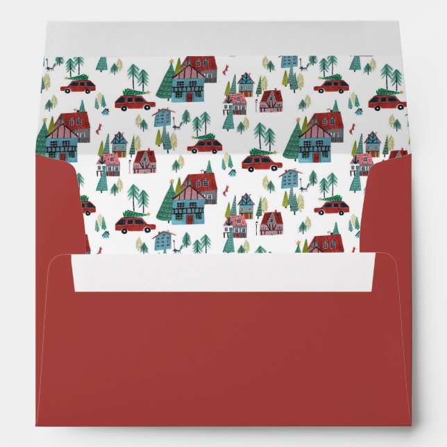 Nordic Red skating Village Christmas Pattern Envelope (Back (Bottom))