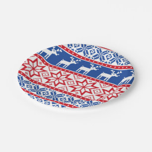 Nordic Reindeer and Snowflakes Paper Plate