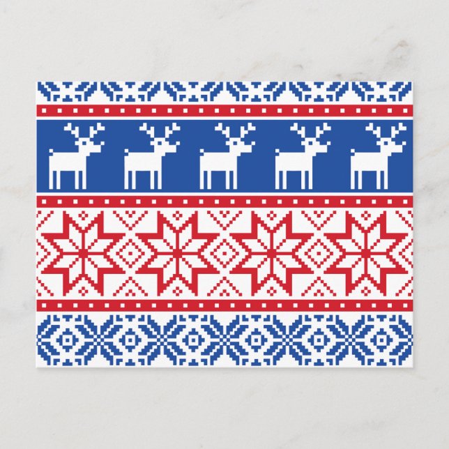 Nordic Reindeer and Snowflakes Postcard (Front)