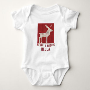 Nordic Reindeer Christmas Knit Personalized Baby Bodysuit