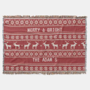 Nordic Reindeer Christmas Knit Personalized Throw Blanket