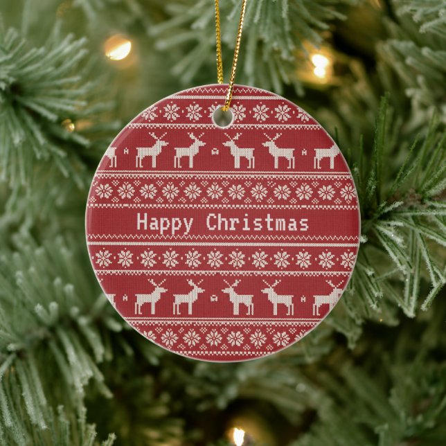 Nordic Reindeer Christmas Personalized  Ceramic Tree Decoration (Tree)