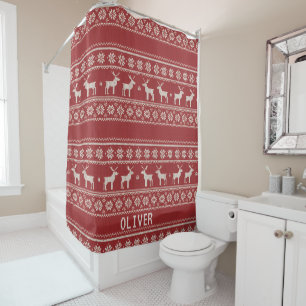 Nordic Reindeer Christmas Personalized  Shower Curtain