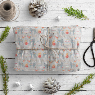 Nordic Reindeer Christmas Tree Floral Grey Wrapping Paper