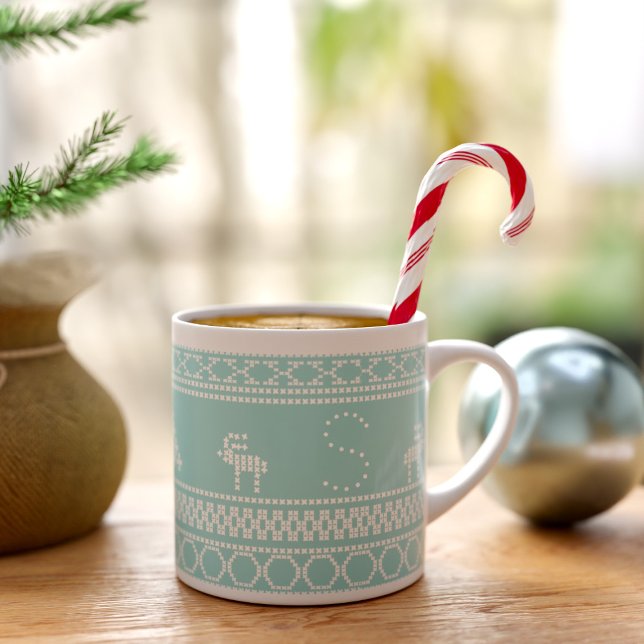 Nordic Reindeer Custom Teal Scandinavian Christmas Espresso Cup (Grab a cup of your favorite brew & embrace the joy of the season with this festive teal espresso cup)