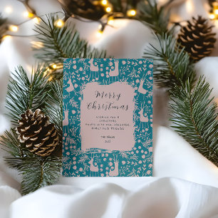 Nordic Reindeer Floral   Blush on Teal Christmas  Postcard