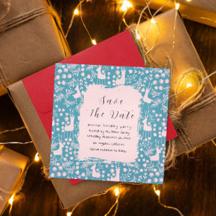 Nordic Reindeer Floral   Blush on Teal Christmas  Save The Date