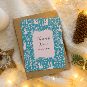 Nordic Reindeer Floral Blush on Teal Christmas Thank You Card