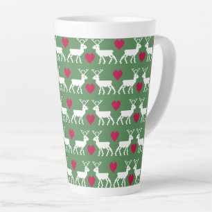 Nordic Reindeer & Hearts Pattern Latte Mug