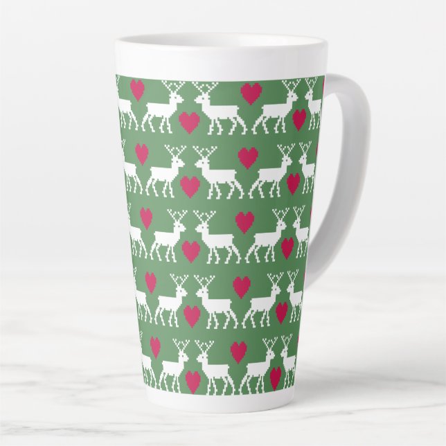 Nordic Reindeer & Hearts Pattern Latte Mug (Right Angle)