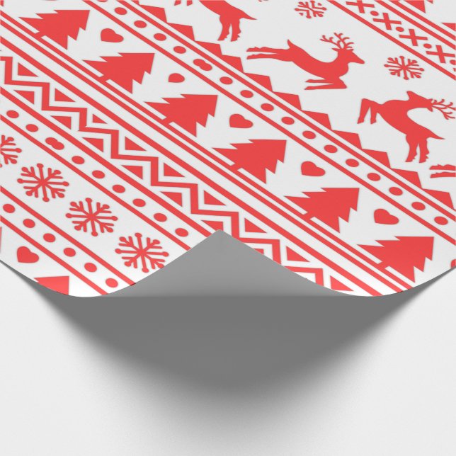 Nordic Reindeer Holiday Folk Art Sweater  Wrapping Paper (Corner)