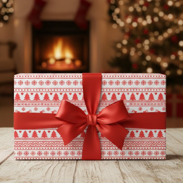 Nordic Reindeer Holiday Folk Art Sweater  Wrapping Paper (Nordic Reindeer Holiday Folk Art Sweater Wrapping Paper)