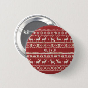 Nordic Reindeer Knit Pattern Personalized 6 Cm Round Badge