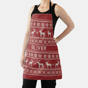 Nordic Reindeer Knit Pattern Personalized Apron