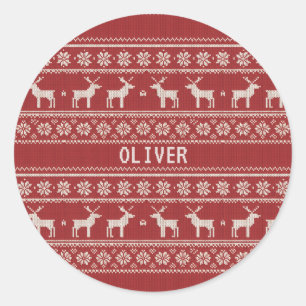 Nordic Reindeer Knit Pattern Personalized  Classic Round Sticker
