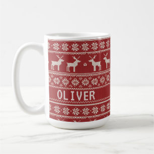 Nordic Reindeer Knit Pattern Personalized Coffee Mug